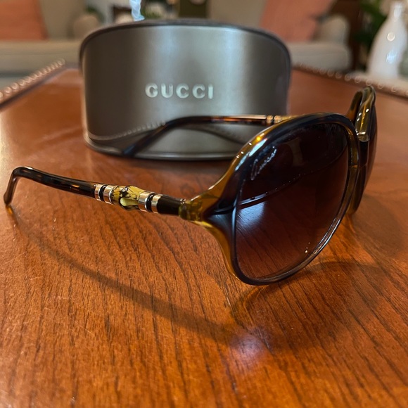 Gucci Havana Bamboo oval 100% UV Brown Sunglasses